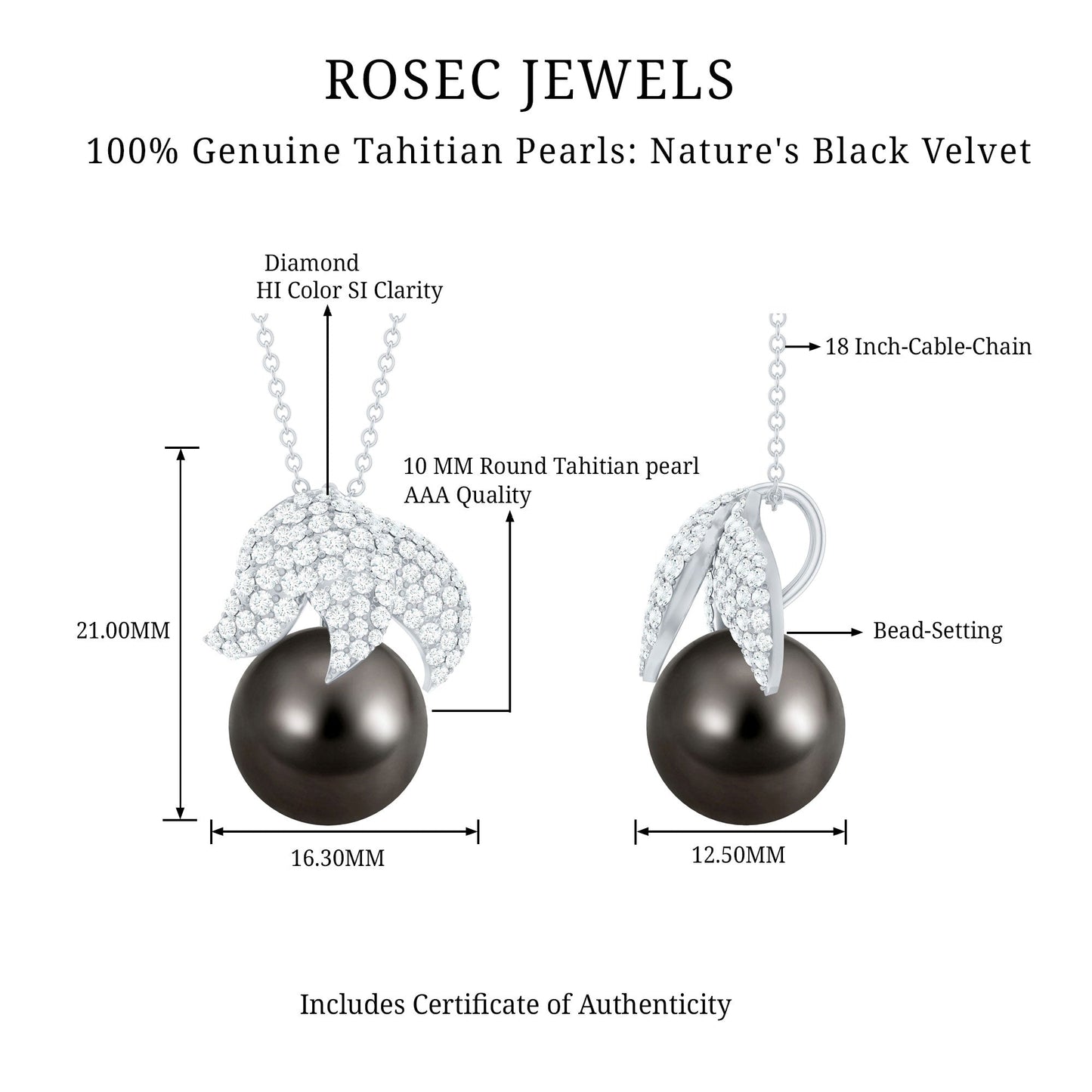 Black Tahitian Pearl and Diamond Leaf Pendant Necklace