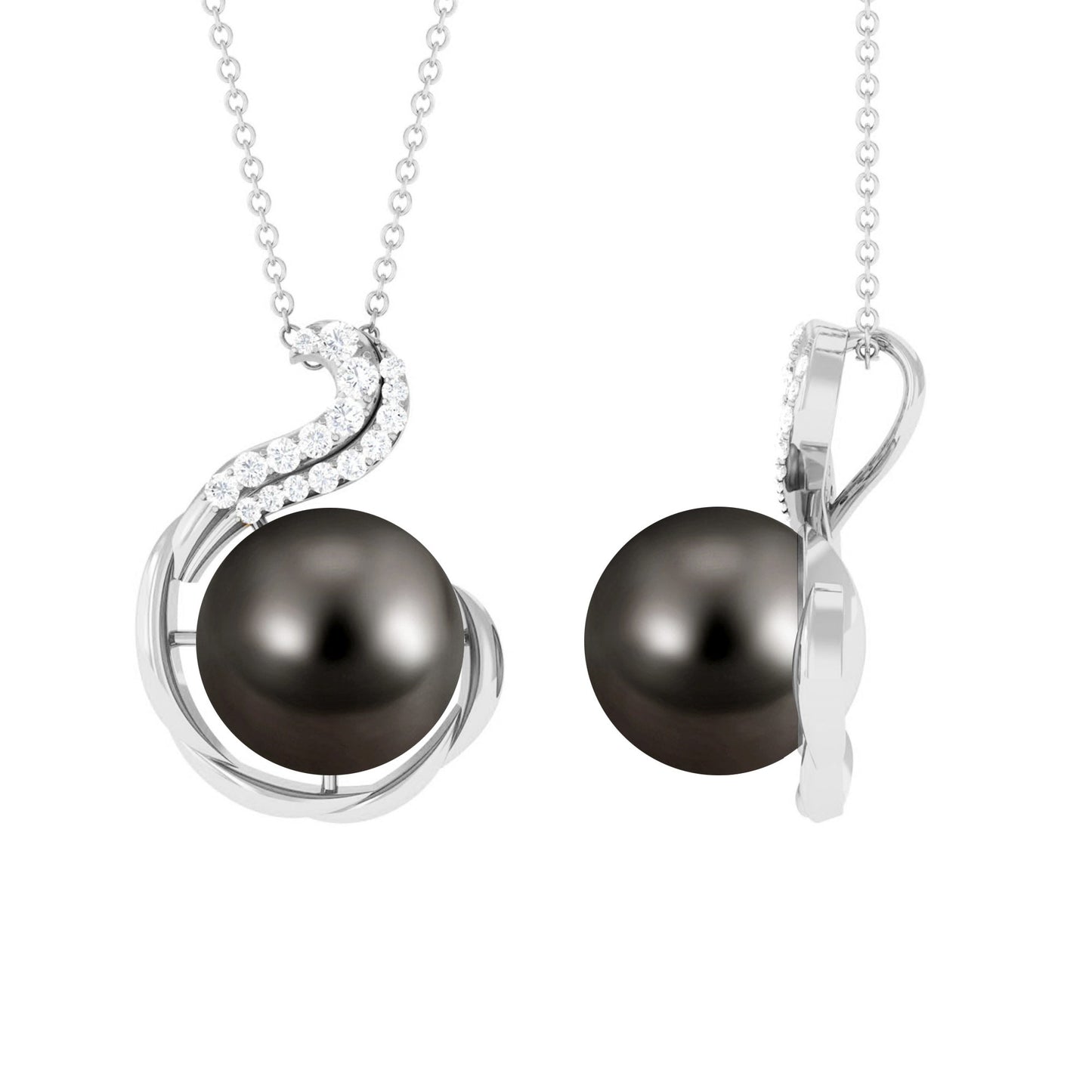 Real 7.5 Carat Tahitian Black Pearl Necklace with Diamond