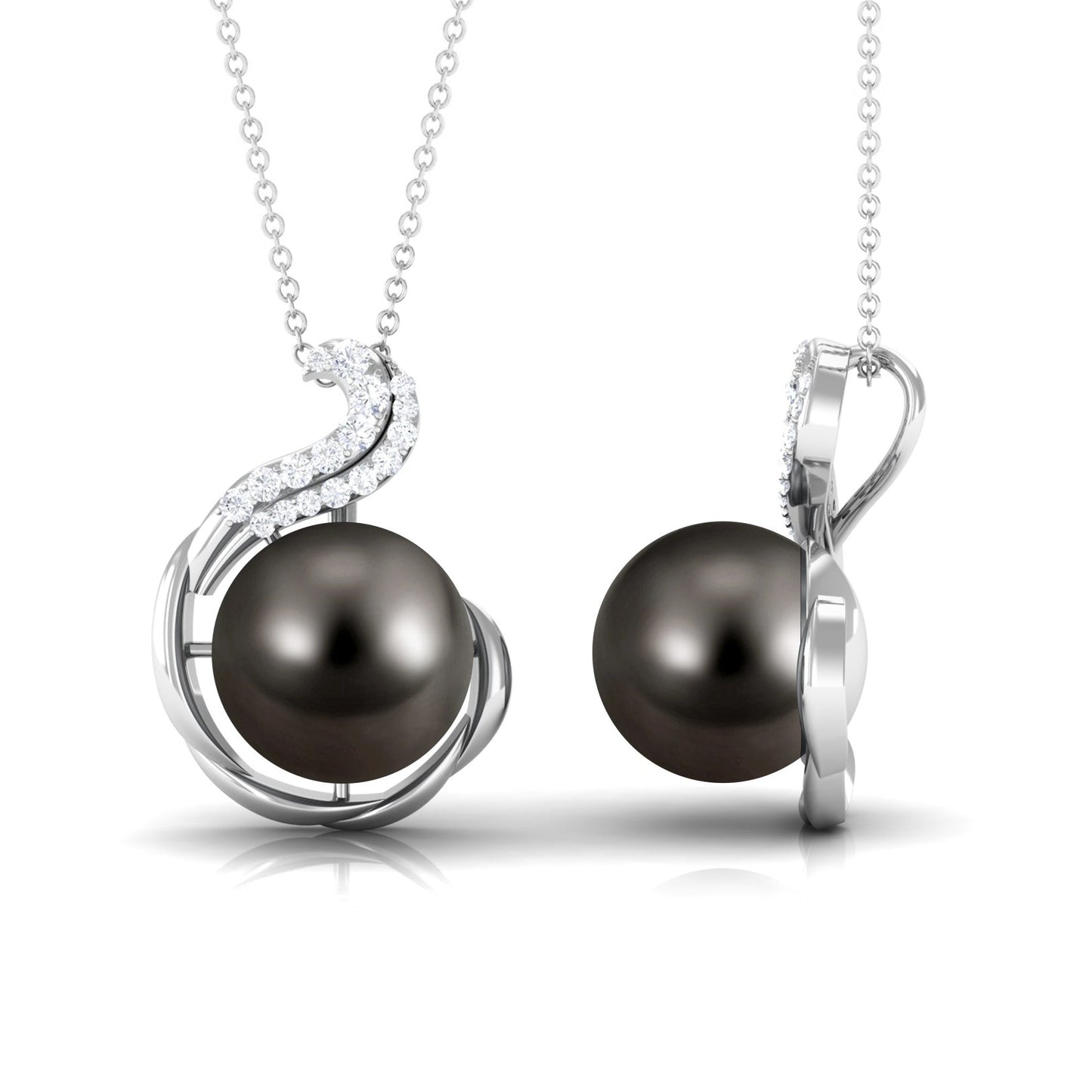 Real 7.5 Carat Tahitian Black Pearl Necklace with Diamond