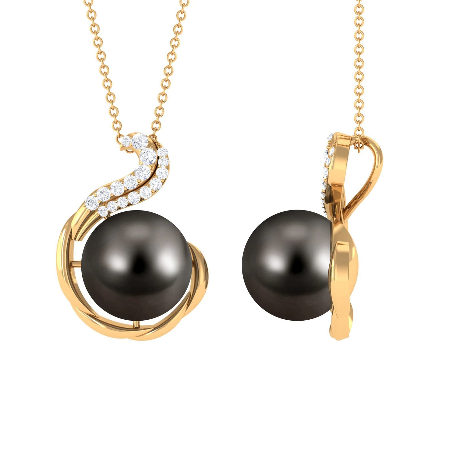Real 7.5 Carat Tahitian Black Pearl Necklace with Diamond