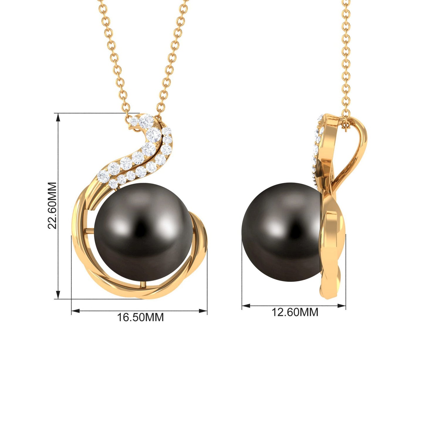 Real 7.5 Carat Tahitian Black Pearl Necklace with Diamond