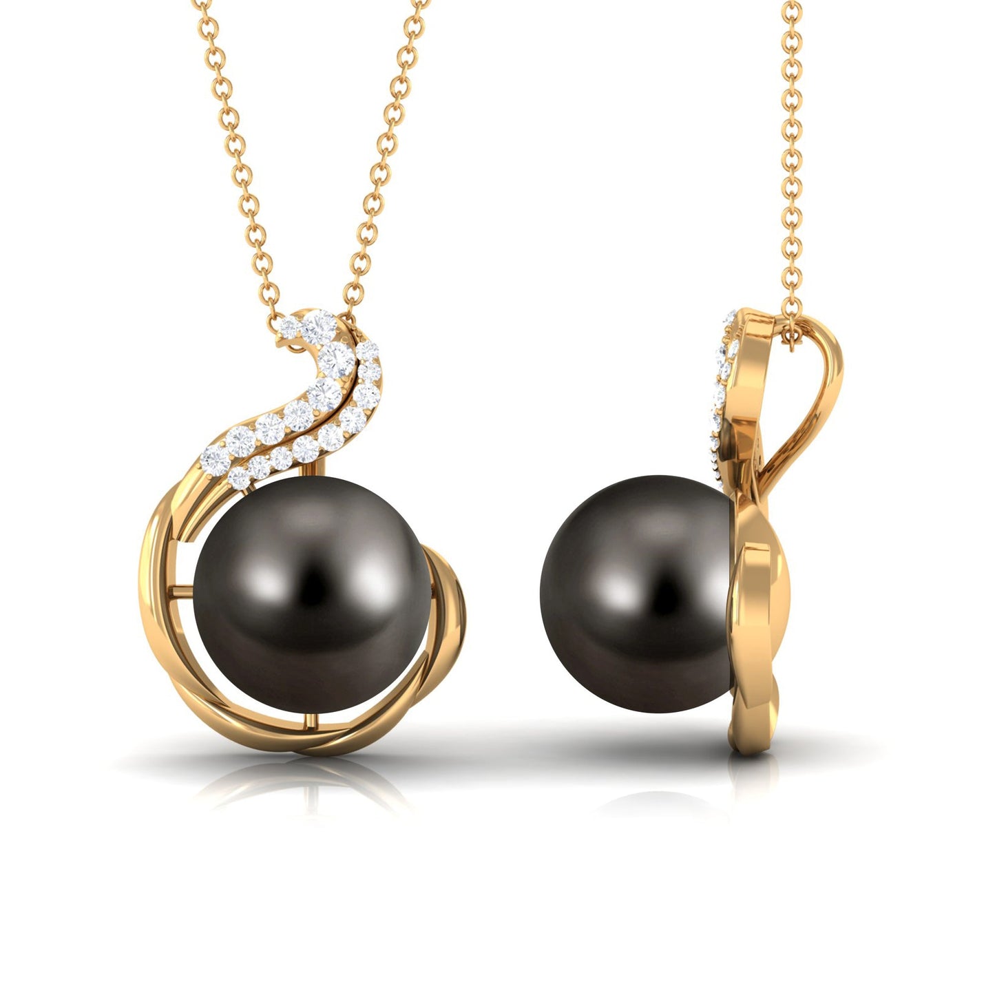 Real 7.5 Carat Tahitian Black Pearl Necklace with Diamond