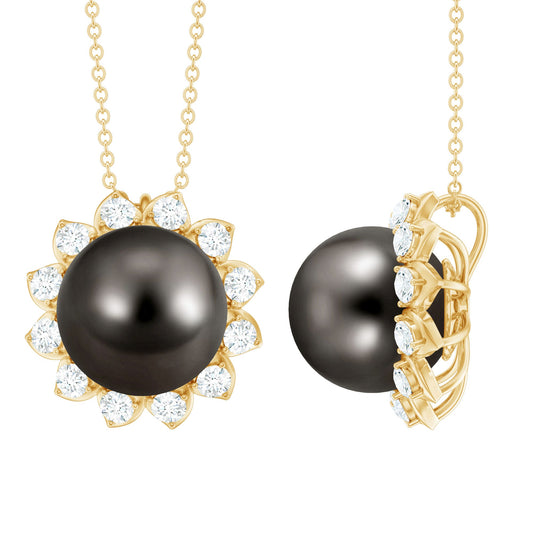Tahitian Pearl Cocktail Pendant with Diamond Halo