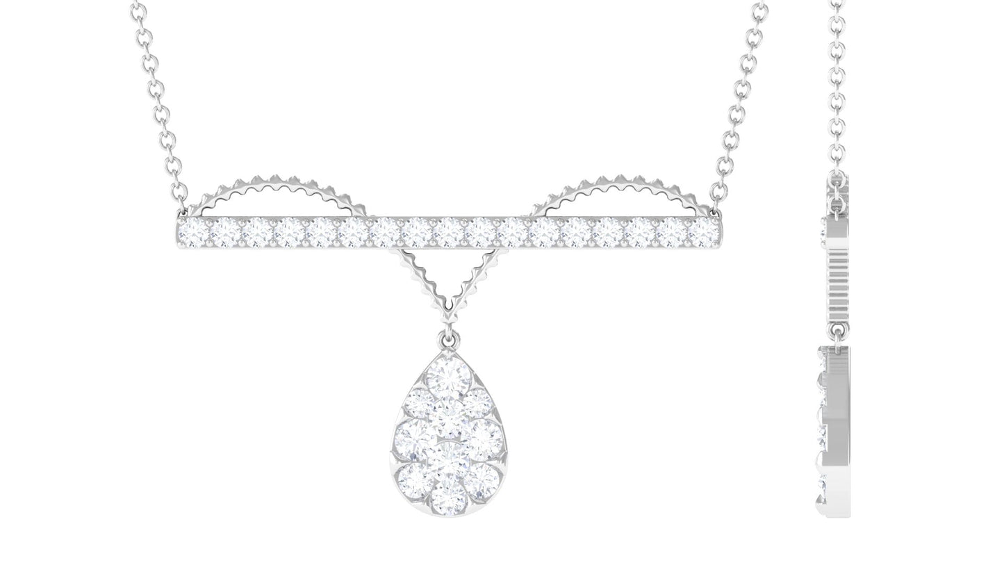1 CT Pave Set Moissanite Designer Teardrop Bar Necklace