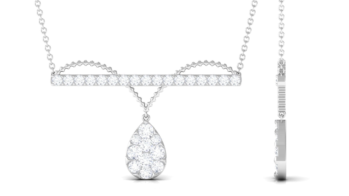 1 CT Pave Set Moissanite Designer Teardrop Bar Necklace