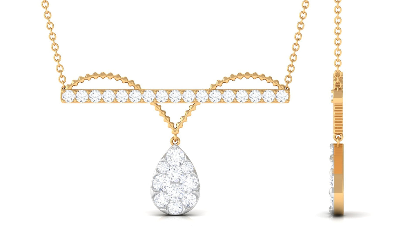 1 CT Pave Set Moissanite Designer Teardrop Bar Necklace