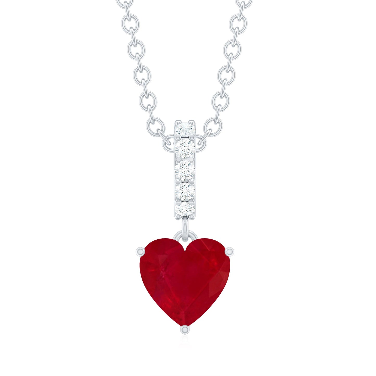 5 MM Heart Shape Ruby Solitaire Necklace With Diamond
