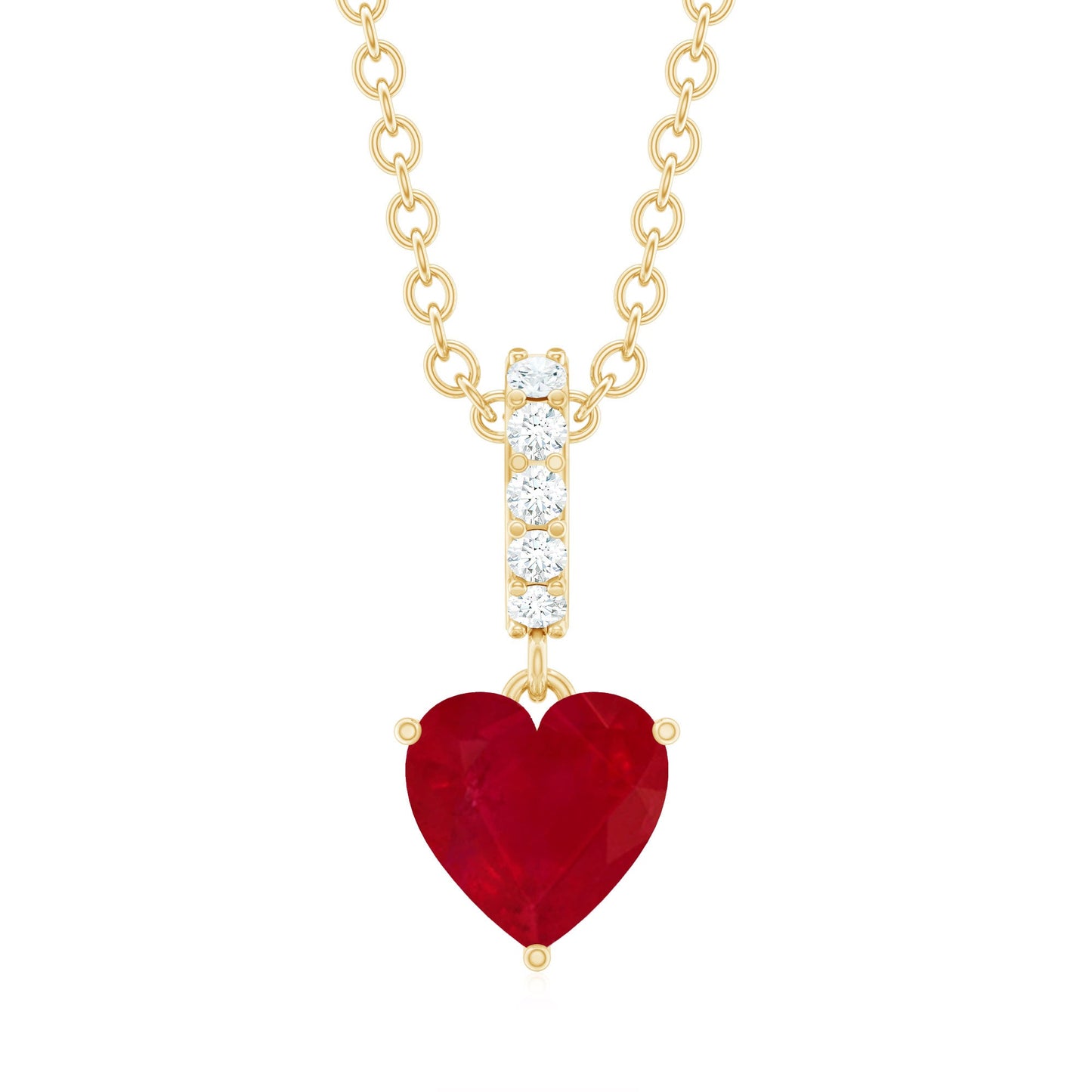 5 MM Heart Shape Ruby Solitaire Necklace With Diamond