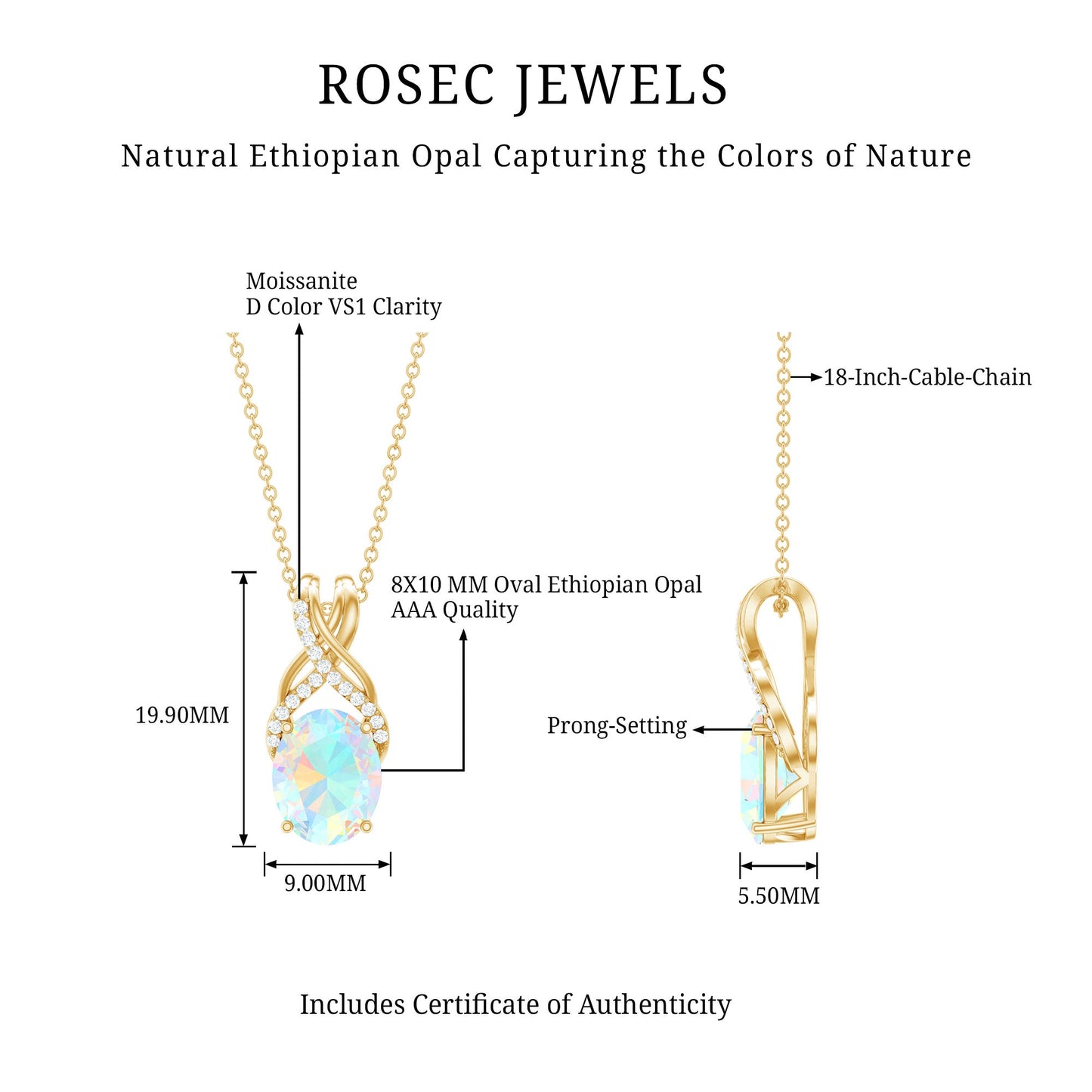 Oval Ethiopian Opal Necklace with Moissanite Twisted Bail
