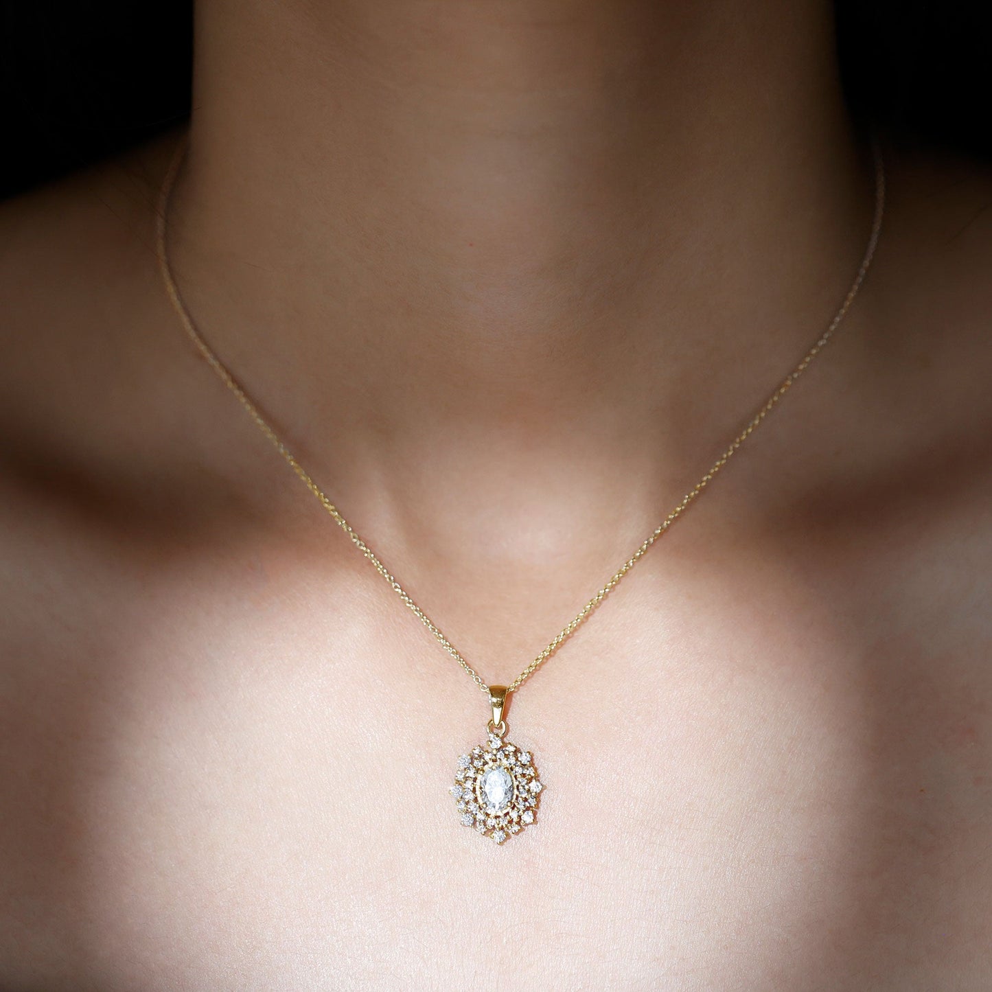 Vintage Style Oval Moissanite Bridal Necklace With Chain