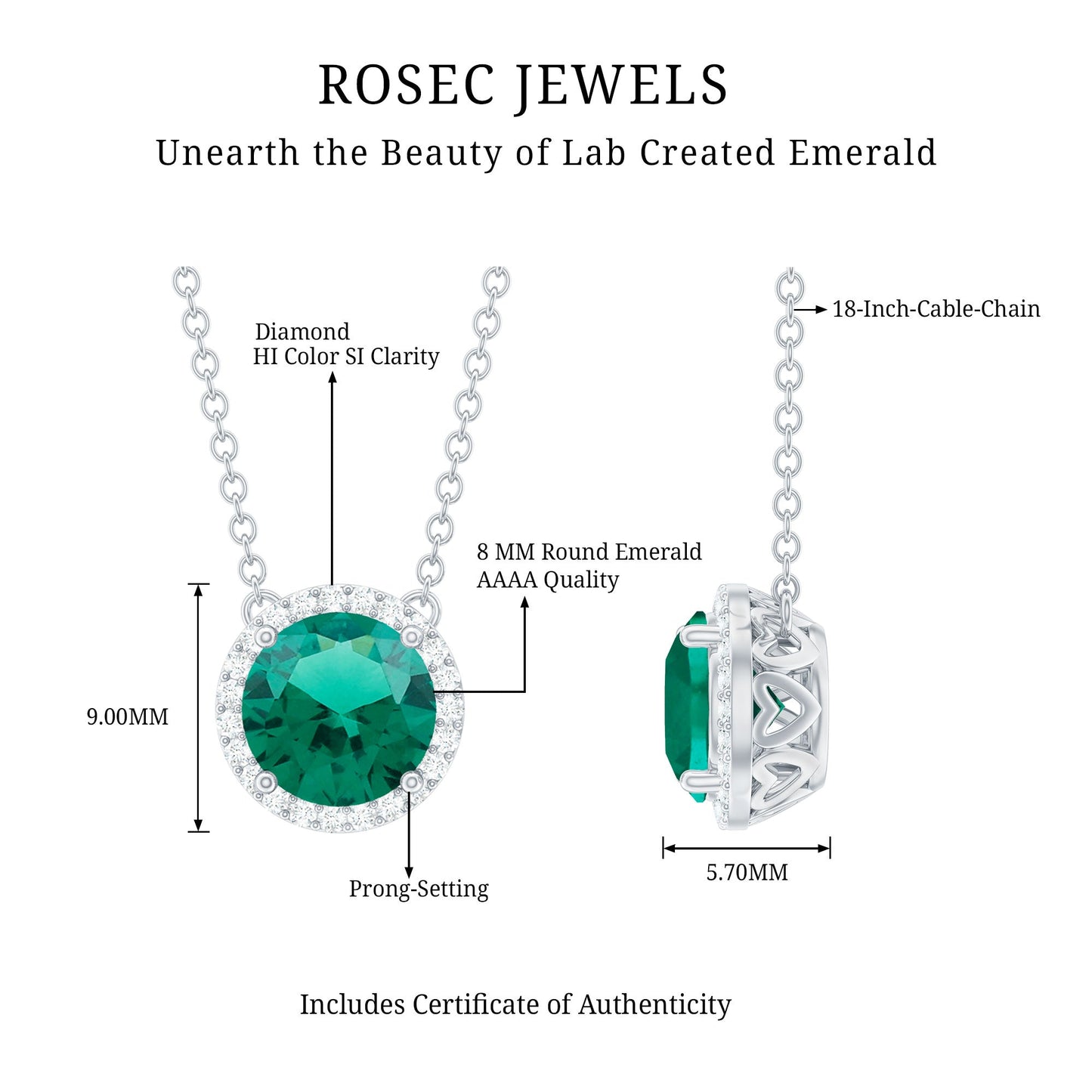 Created Emerald and Diamond Halo Necklace