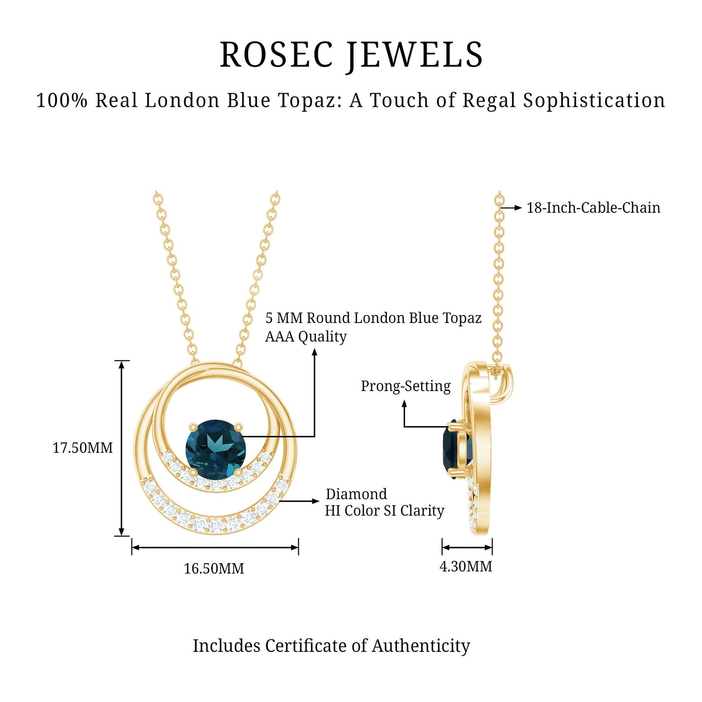 Real London Blue Topaz and Diamond Pendant