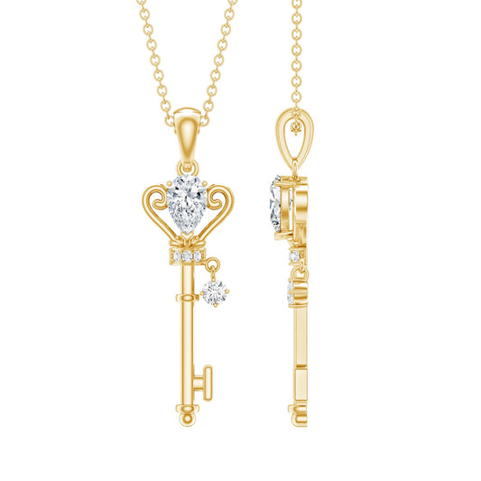 Certified Lab 5X7 MM Pear Shaped Diamond Key Pendant