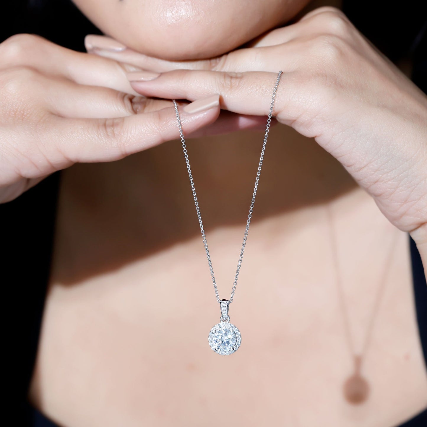Certified 2 Carat Lab Grown Diamond Halo Pendant Necklace