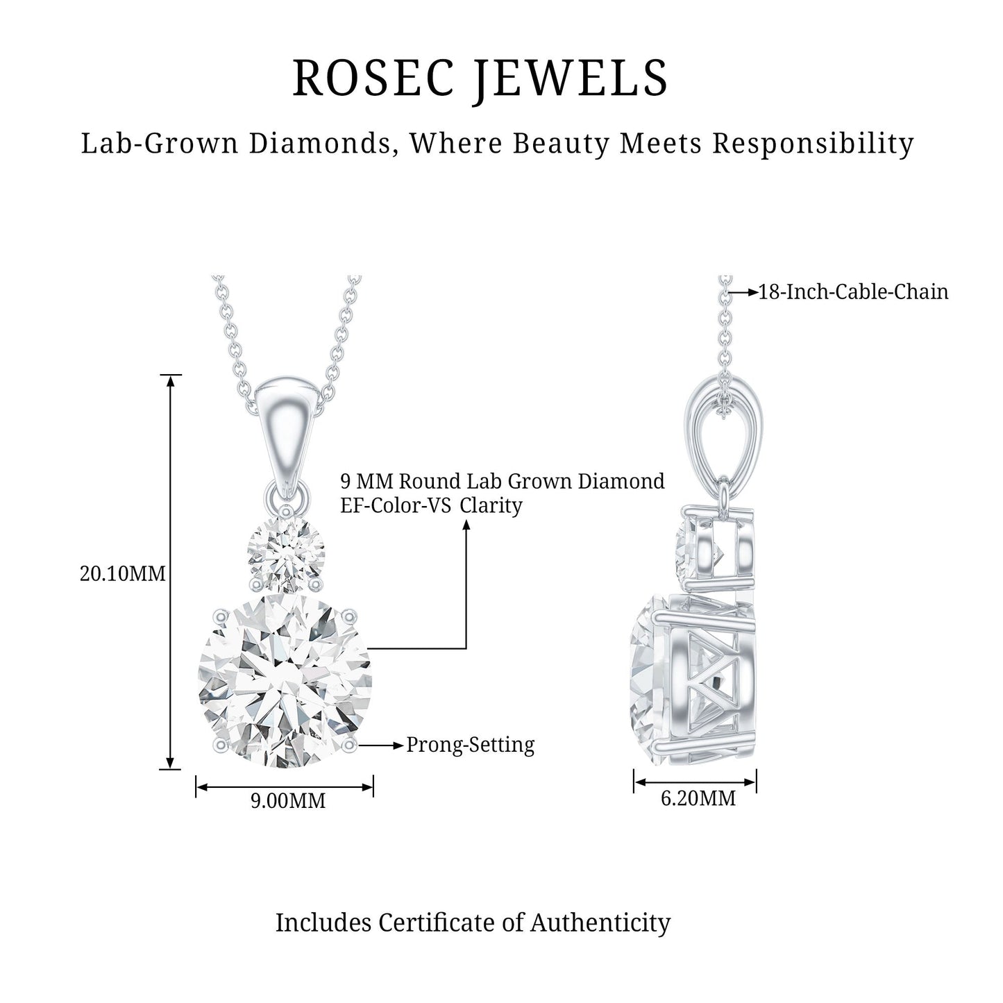 Certified Lab Grown Diamond 2 Stone Necklace For Women