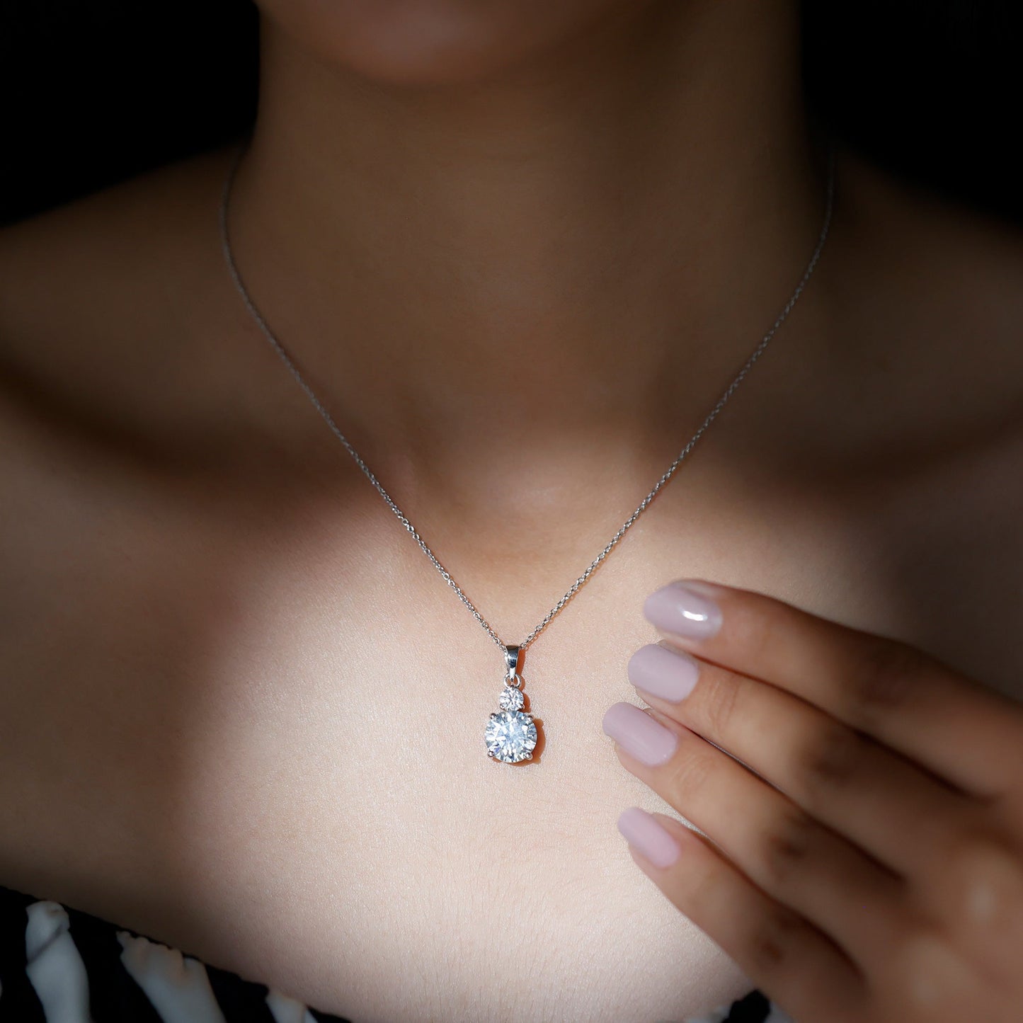 Certified Lab Grown Diamond 2 Stone Necklace For Women