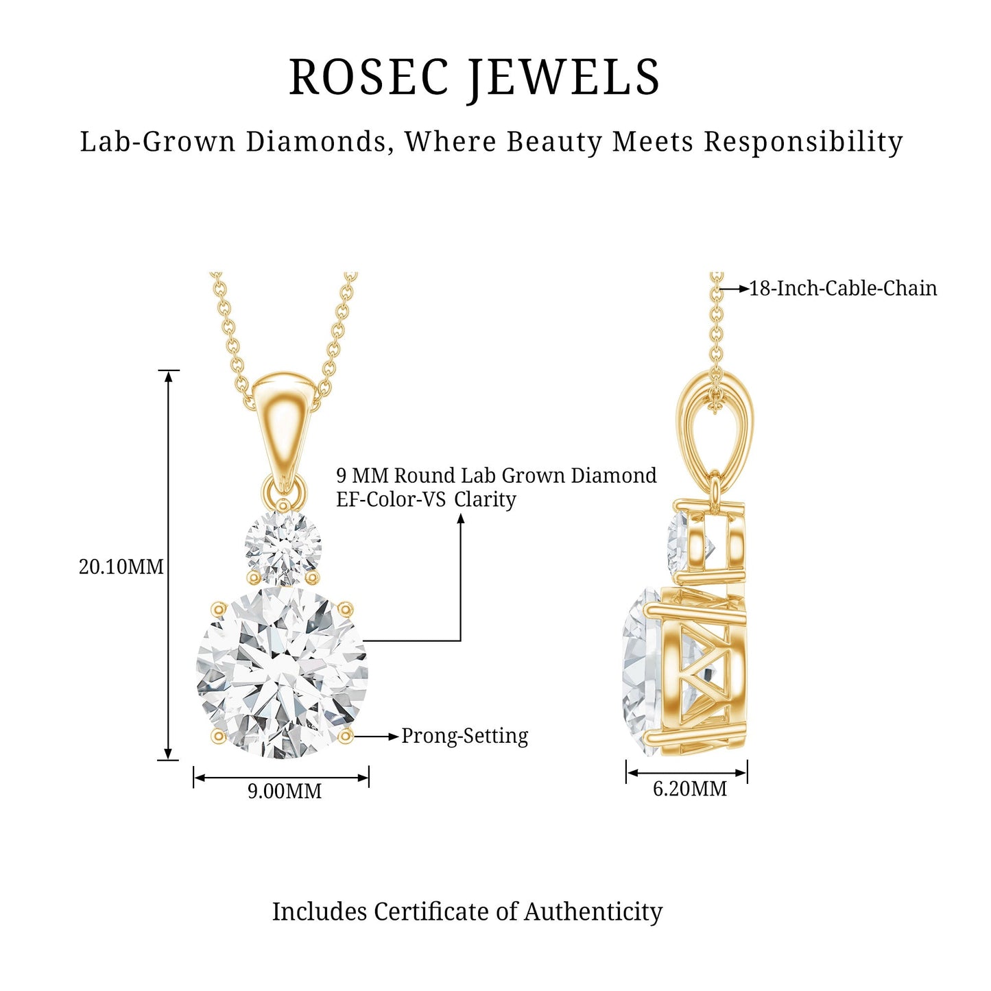 Certified Lab Grown Diamond 2 Stone Necklace For Women