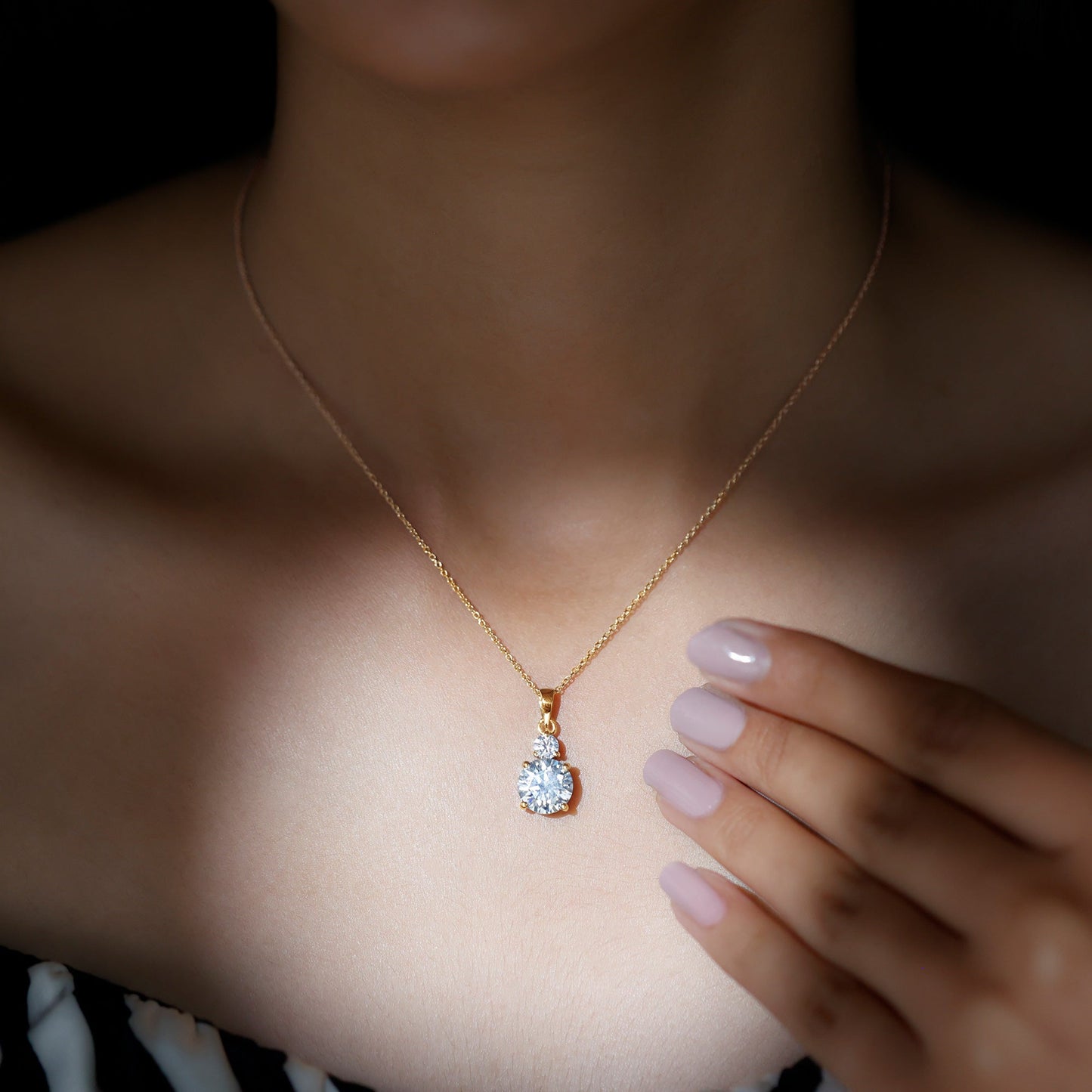 Certified Lab Grown Diamond 2 Stone Necklace For Women