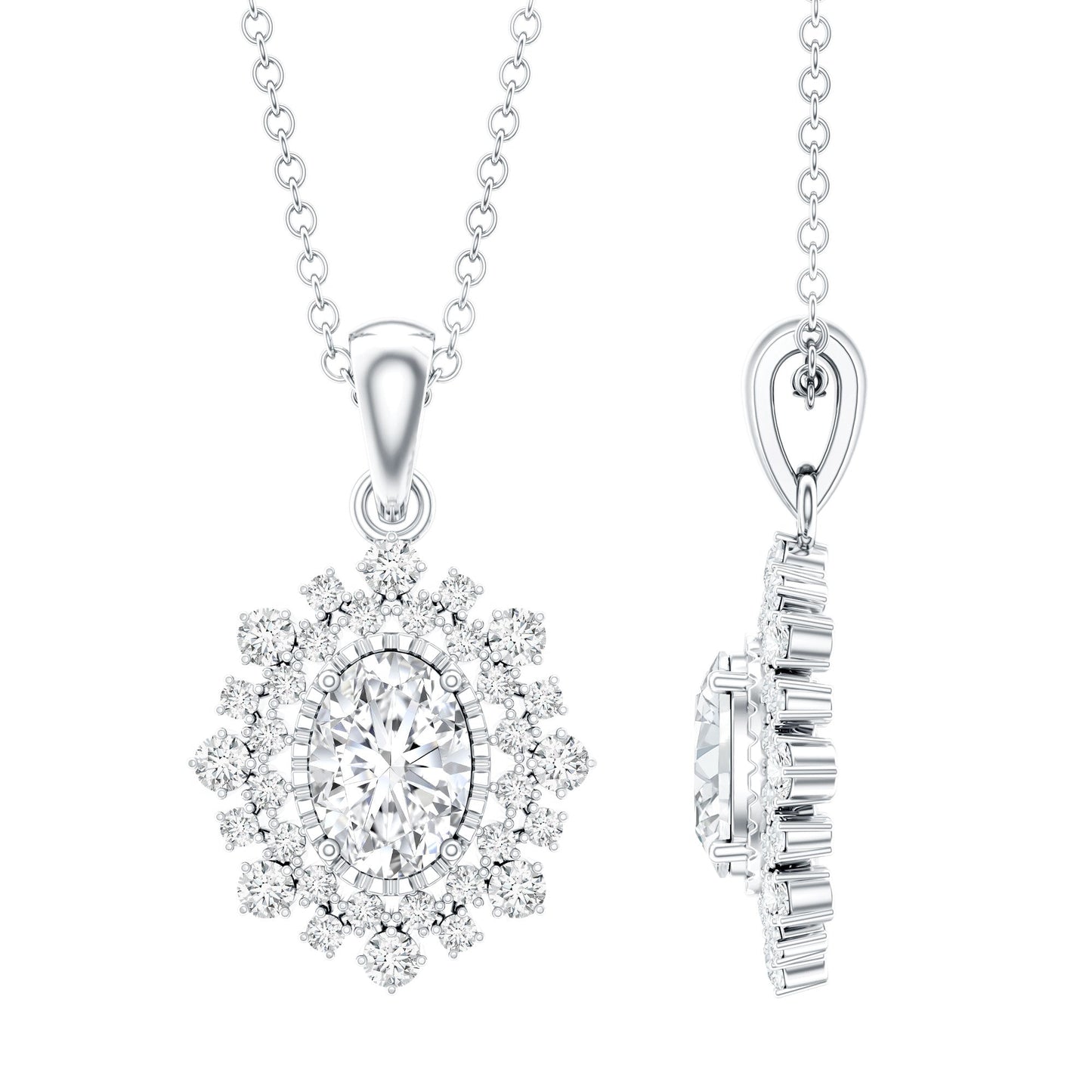 5X7MM Oval Lab Diamond Double Halo Bridal Pendant