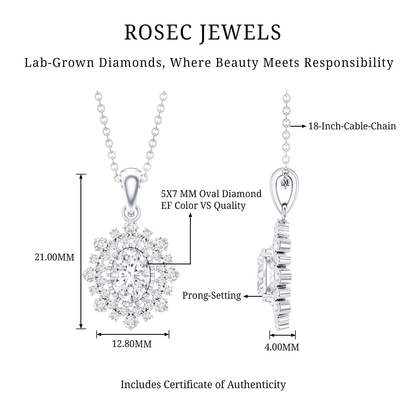 5X7MM Oval Lab Diamond Double Halo Bridal Pendant