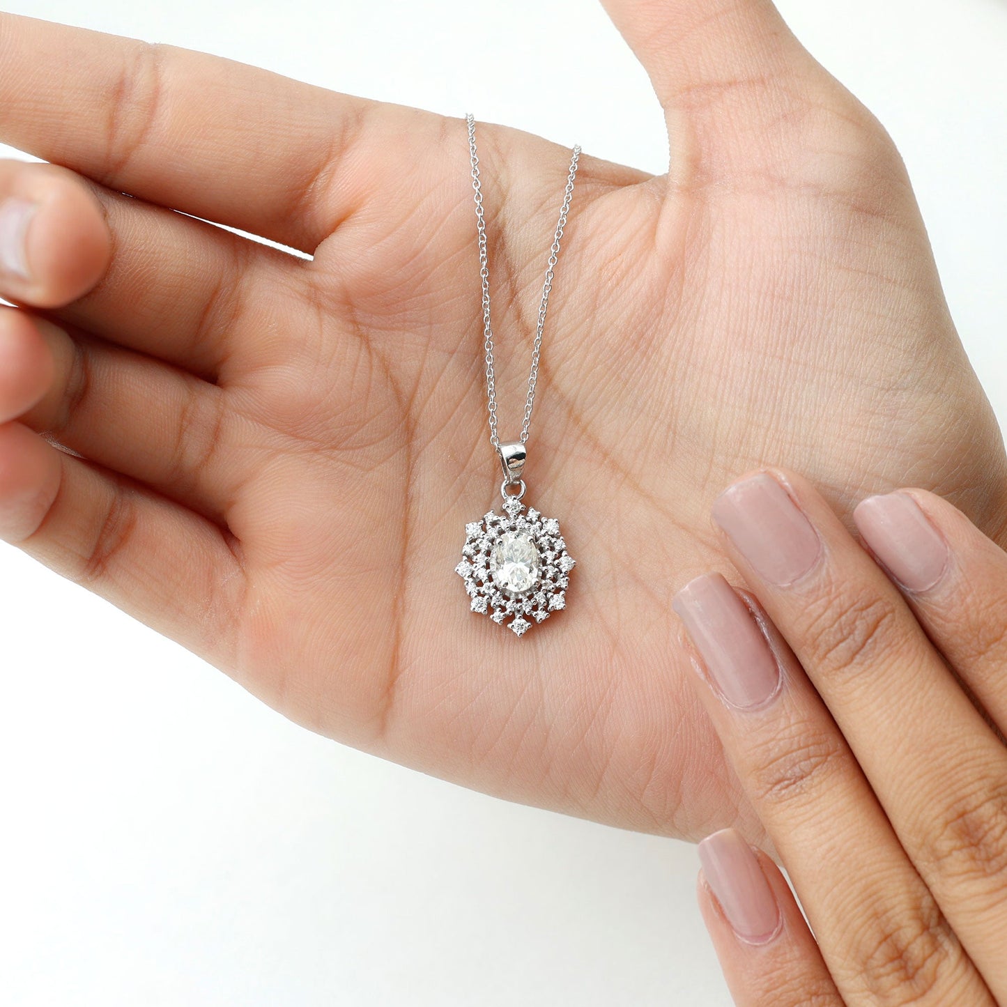 5X7MM Oval Lab Diamond Double Halo Bridal Pendant