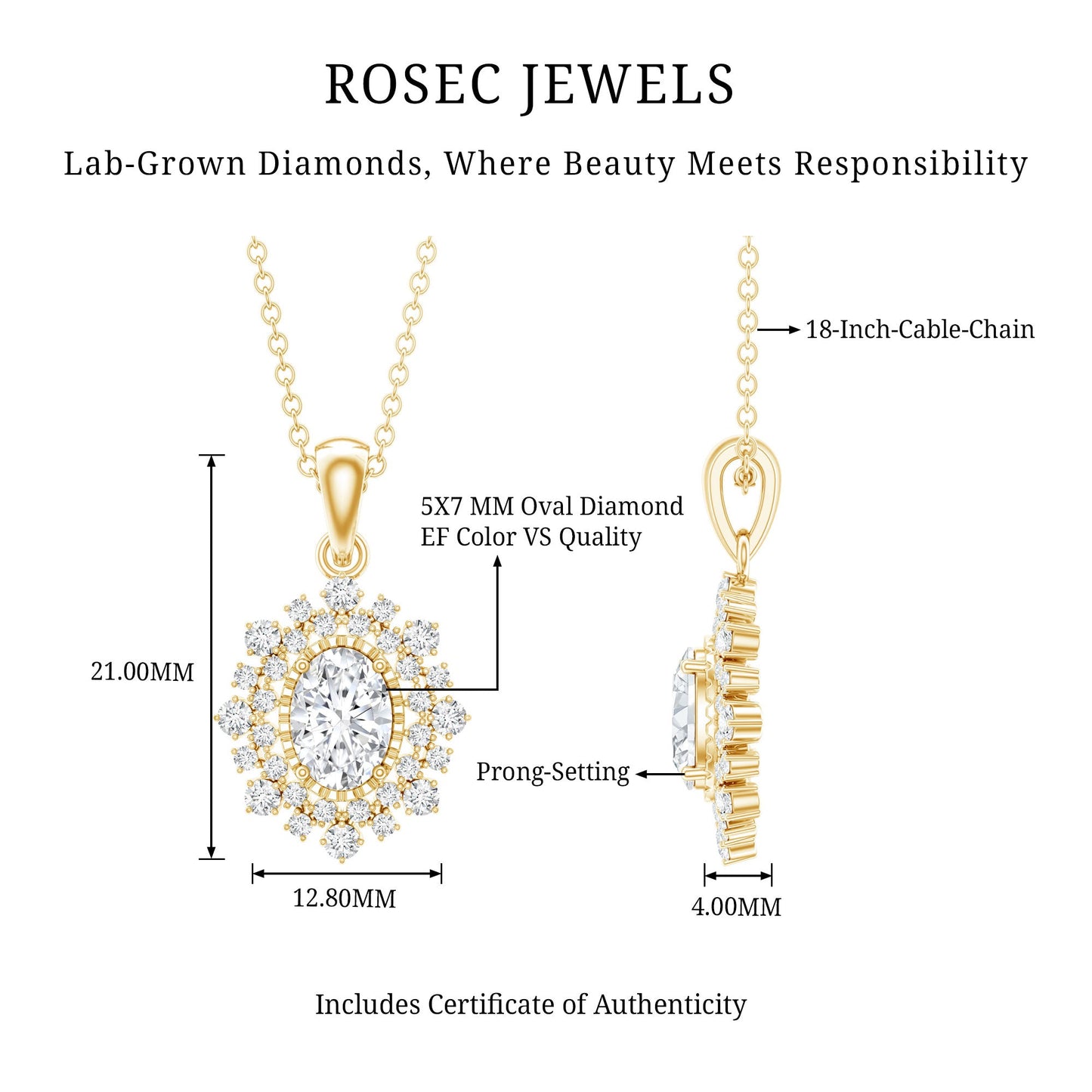 5X7MM Oval Lab Diamond Double Halo Bridal Pendant