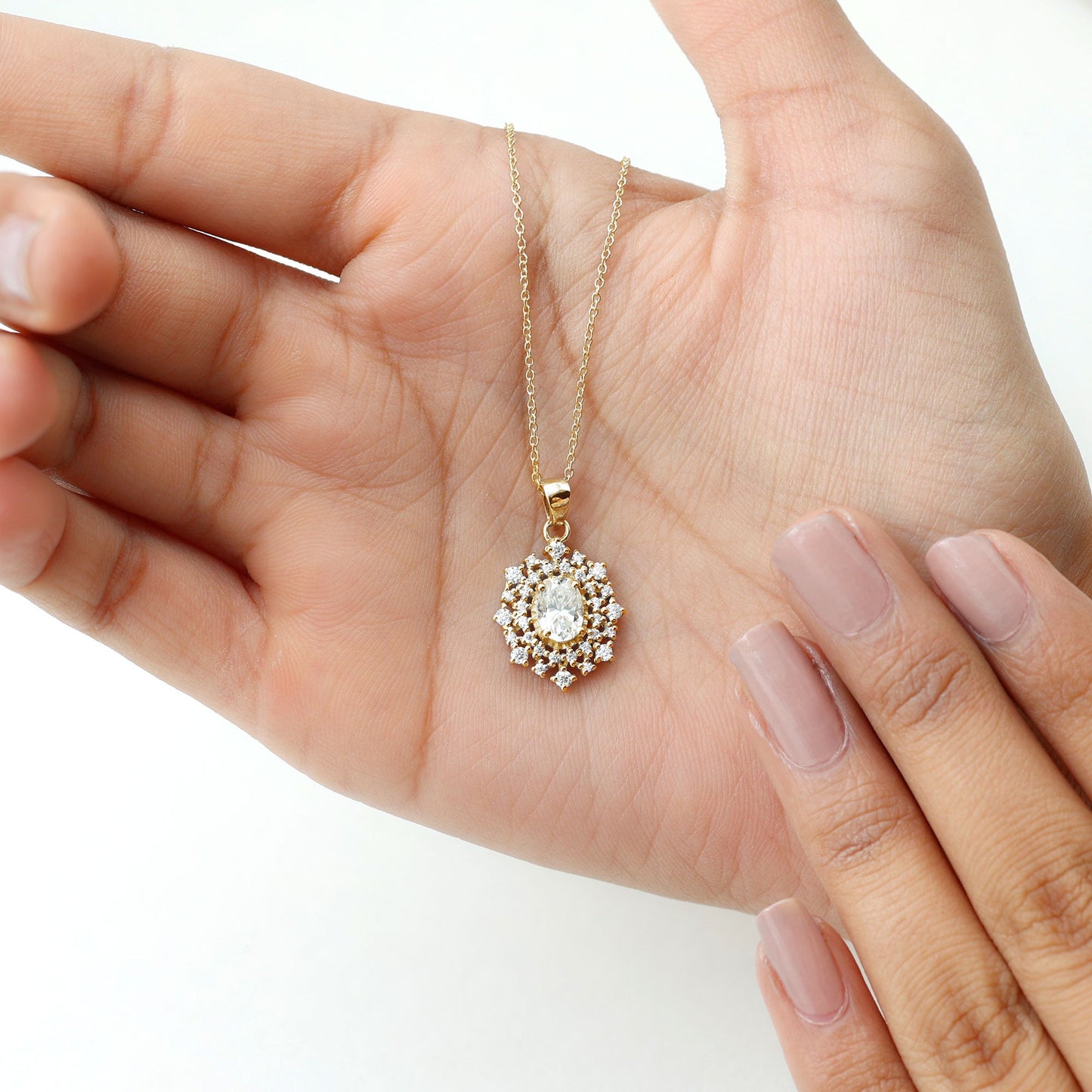 5X7MM Oval Lab Diamond Double Halo Bridal Pendant