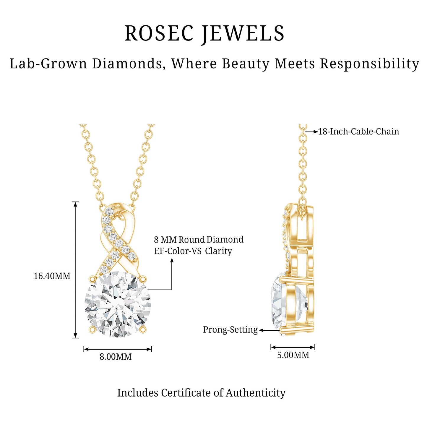 8 MM Lab Grown Diamond Infinity Pendant Necklace