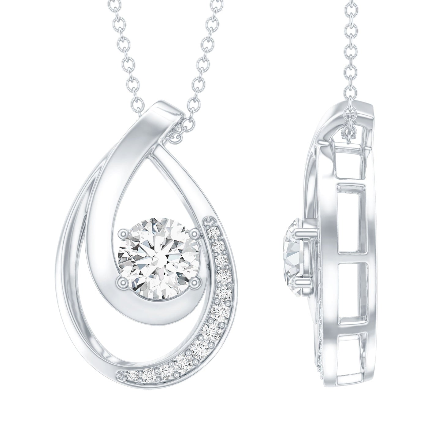 6 MM Round Lab Grown Diamond Teardrop Necklace for Women