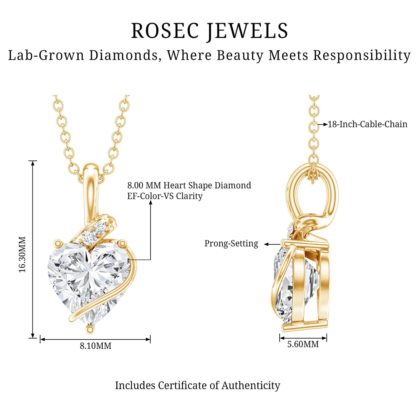 8 MM Lab Grown Diamond Heart Solitaire Necklace
