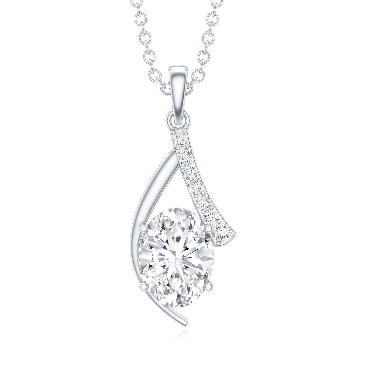 6X8 MM Oval Lab Grown Diamond Solitaire Necklace