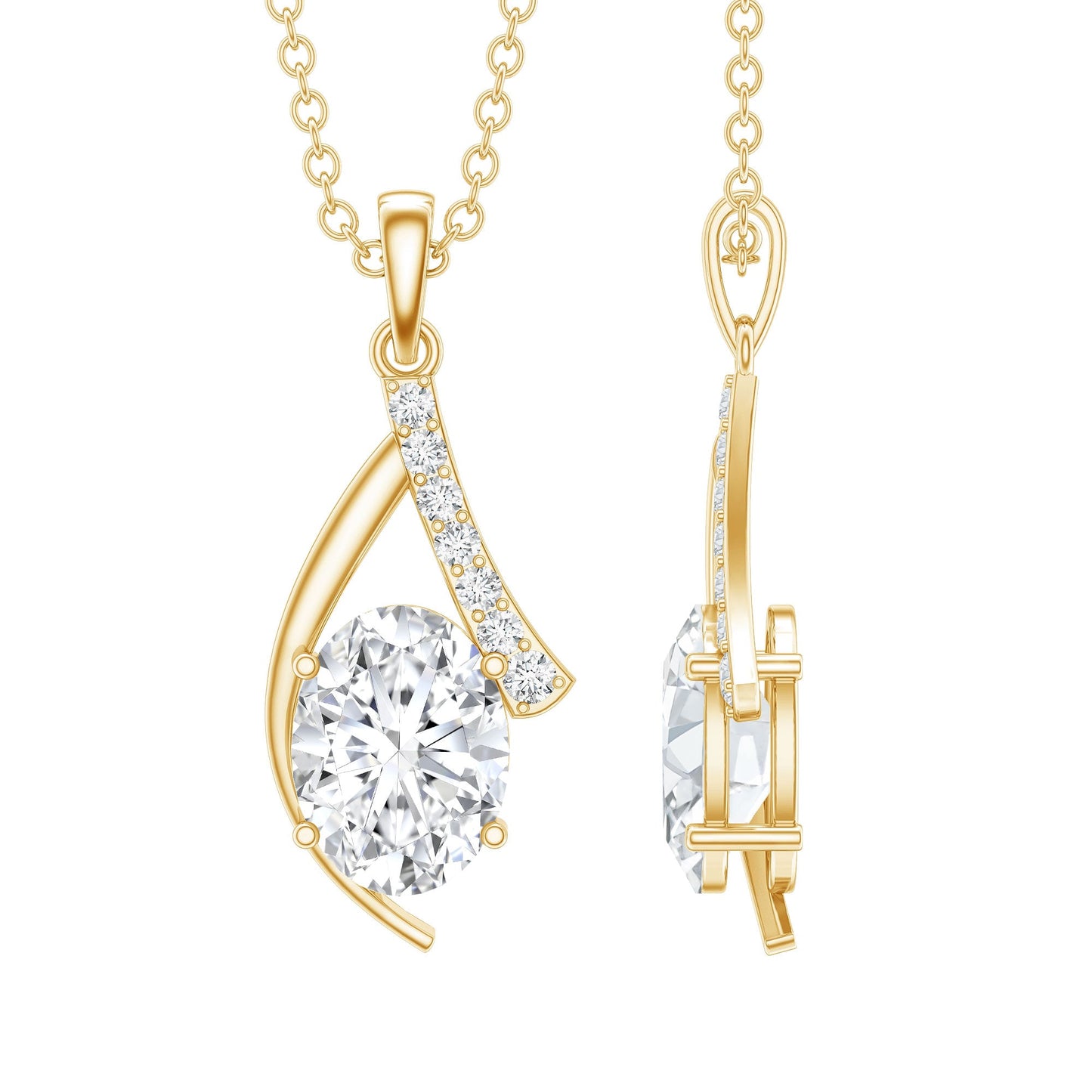 6X8 MM Oval Lab Grown Diamond Solitaire Necklace