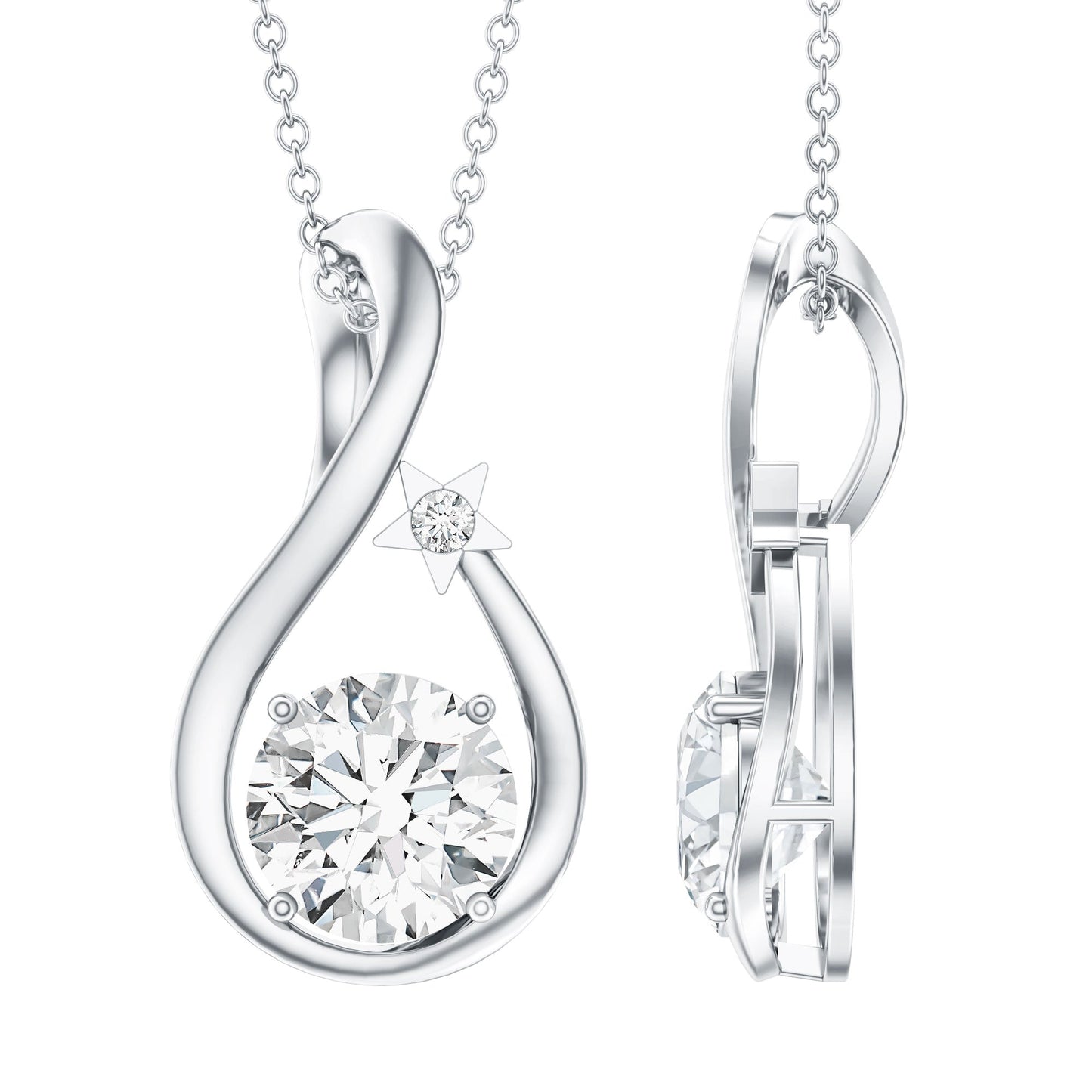 8 MM Round Solitaire Lab Grown Diamond Teardrop Necklace