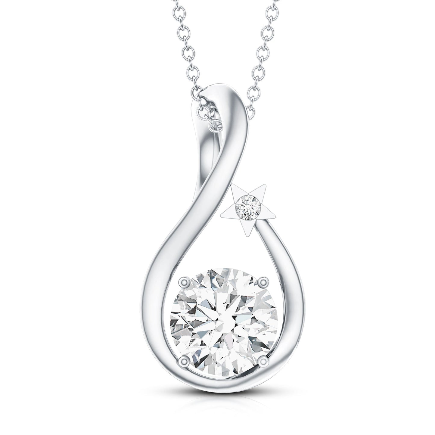 8 MM Round Solitaire Lab Grown Diamond Teardrop Necklace