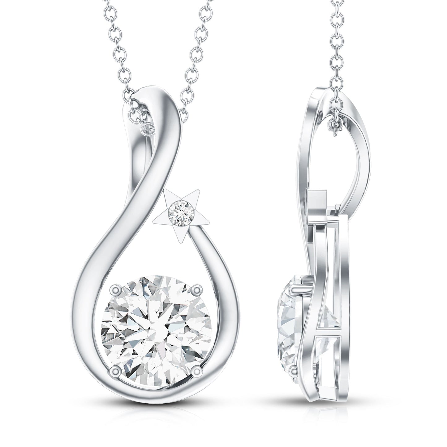 8 MM Round Solitaire Lab Grown Diamond Teardrop Necklace
