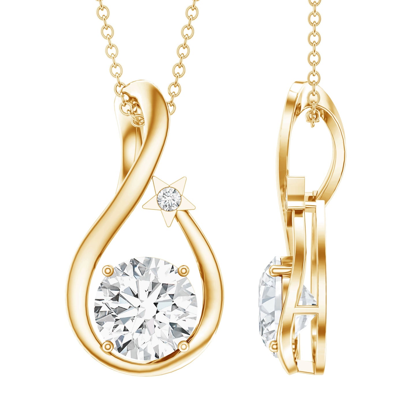 8 MM Round Solitaire Lab Grown Diamond Teardrop Necklace