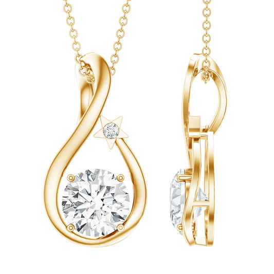 8 MM Round Solitaire Lab Grown Diamond Teardrop Necklace