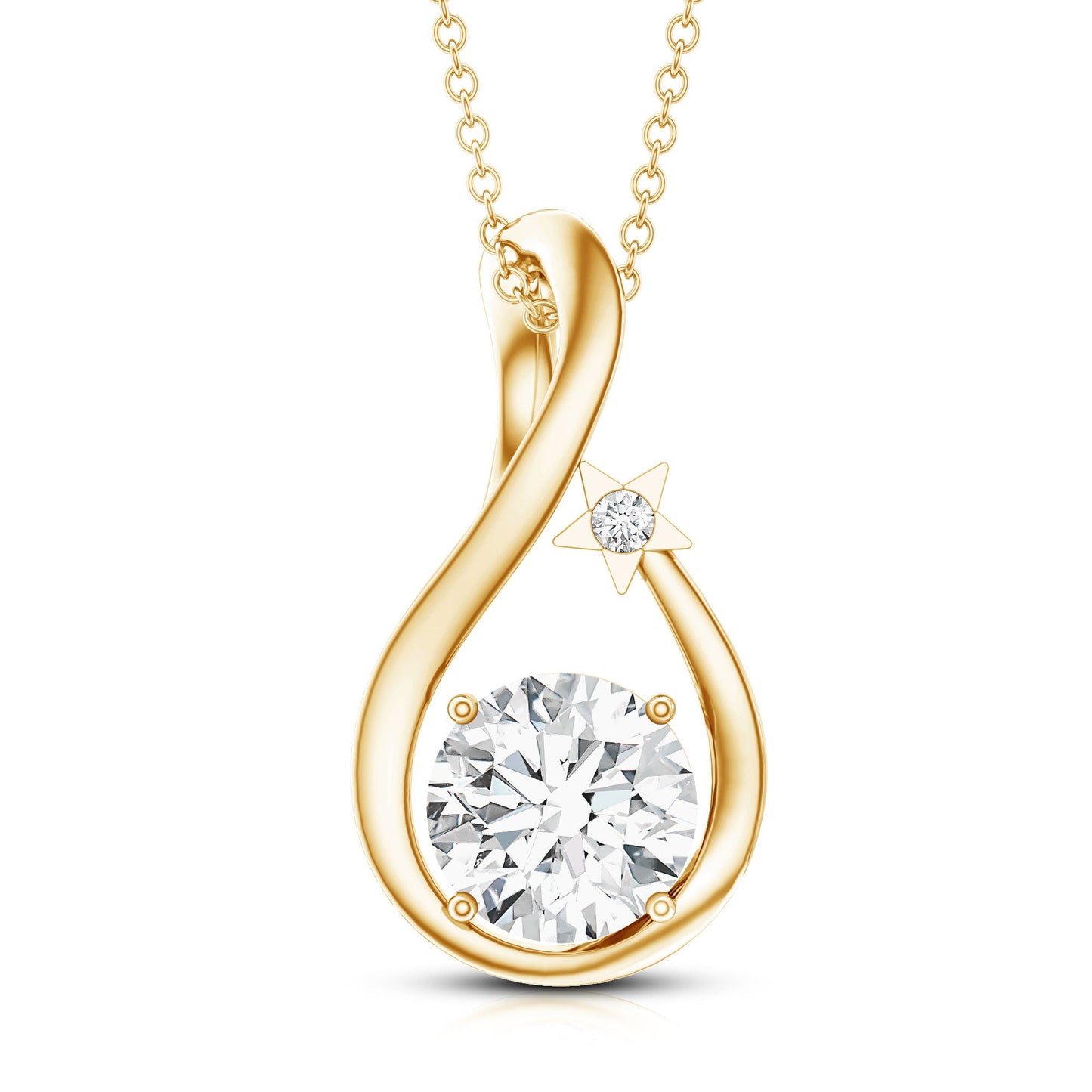 8 MM Round Solitaire Lab Grown Diamond Teardrop Necklace