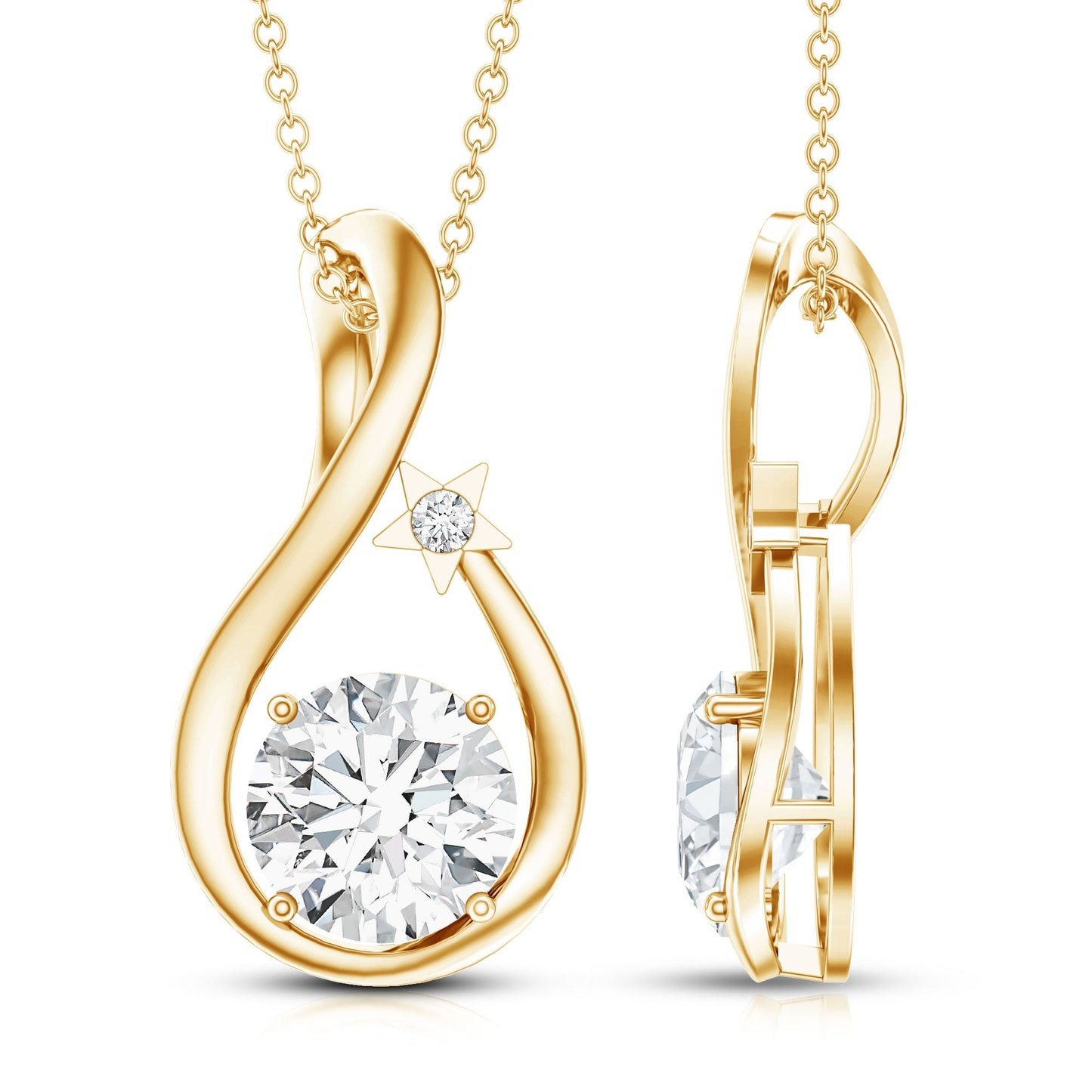 8 MM Round Solitaire Lab Grown Diamond Teardrop Necklace