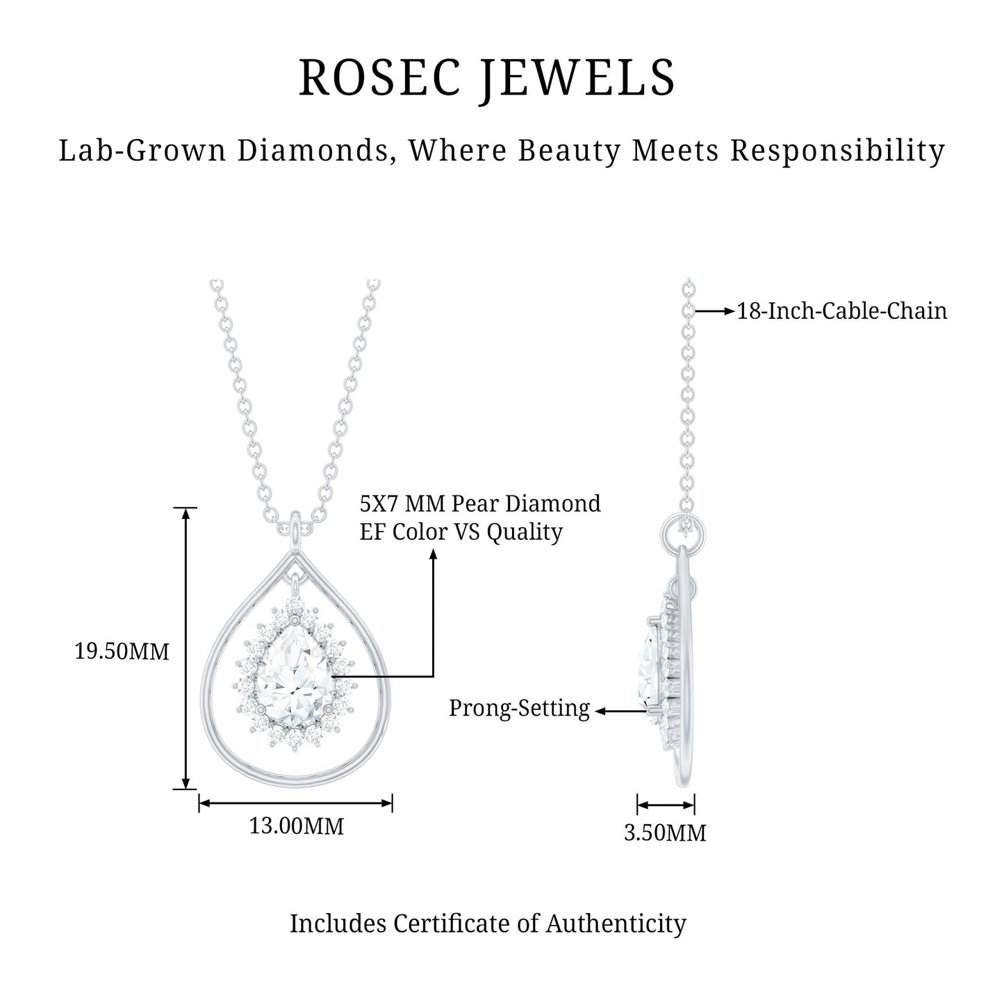 Pear Shape Lab Grown Diamond Teardrop Pendant Necklace
