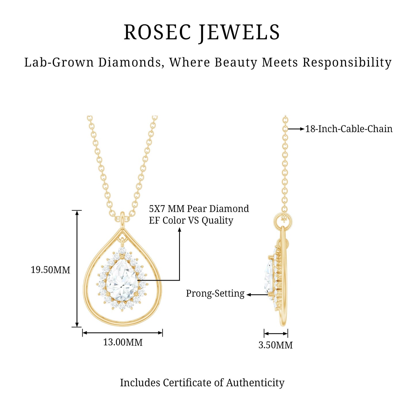 Pear Shape Lab Grown Diamond Teardrop Pendant Necklace