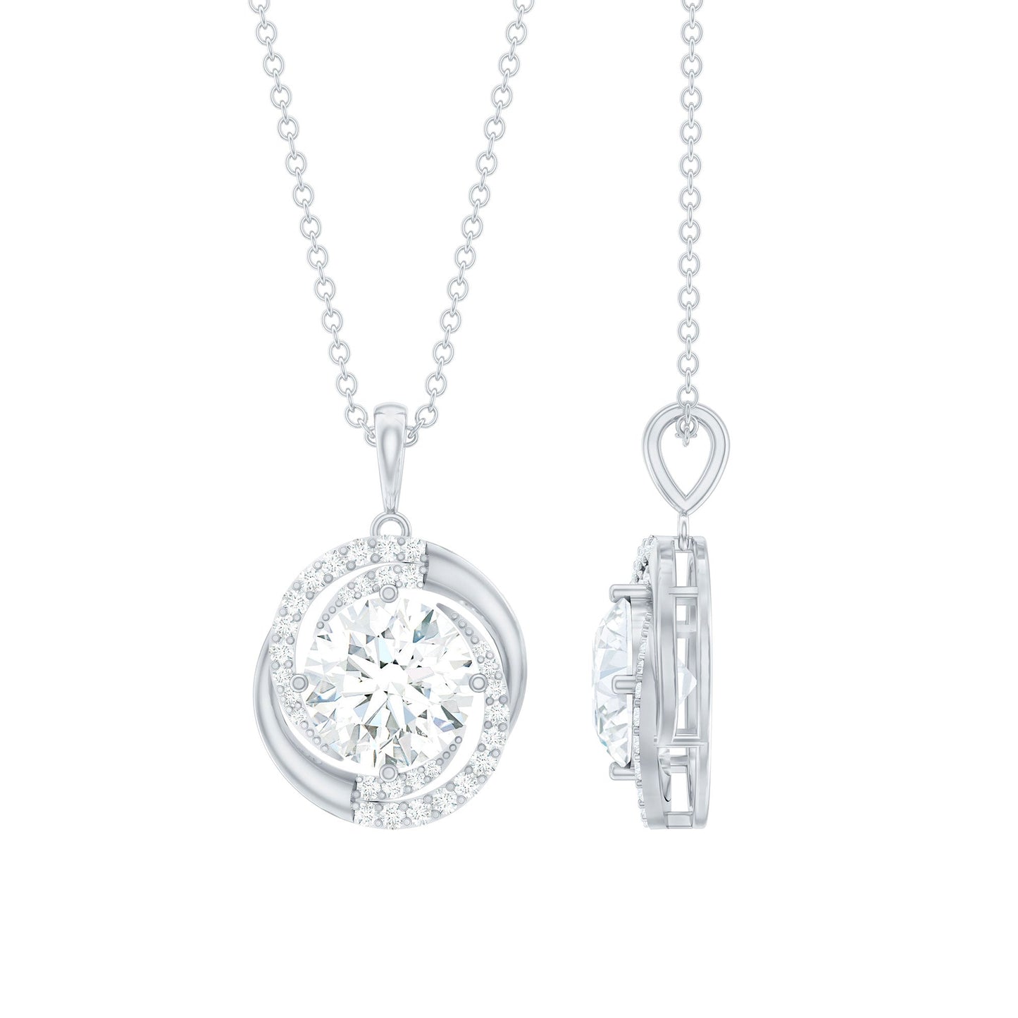 Certified 2 Ct Moissanite Swirl Necklace with Silver Chain