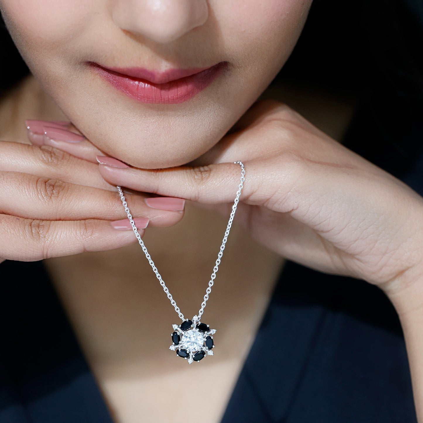 Certified 2 Carat Moissanite Statement Necklace with Black Onyx
