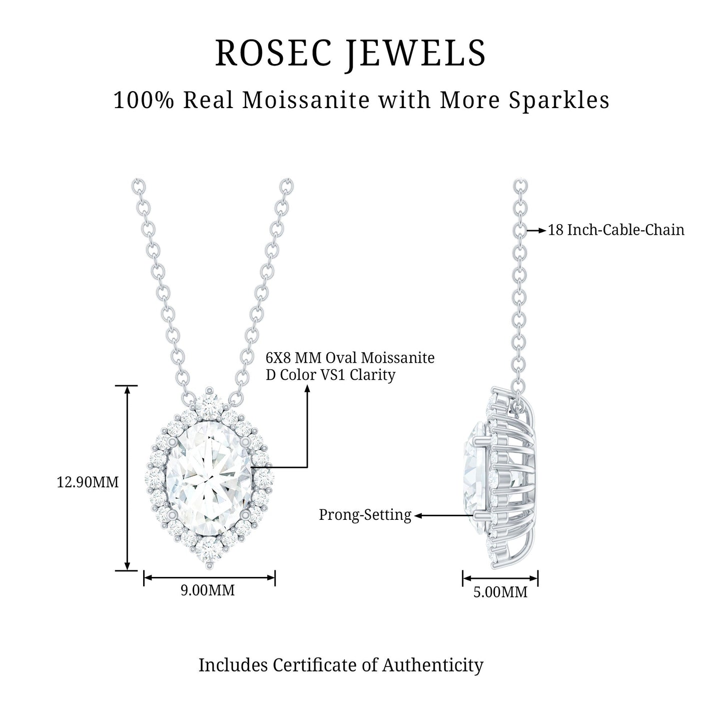 Certified 6X8 MM Oval Moissanite Cocktail Pendant Necklace
