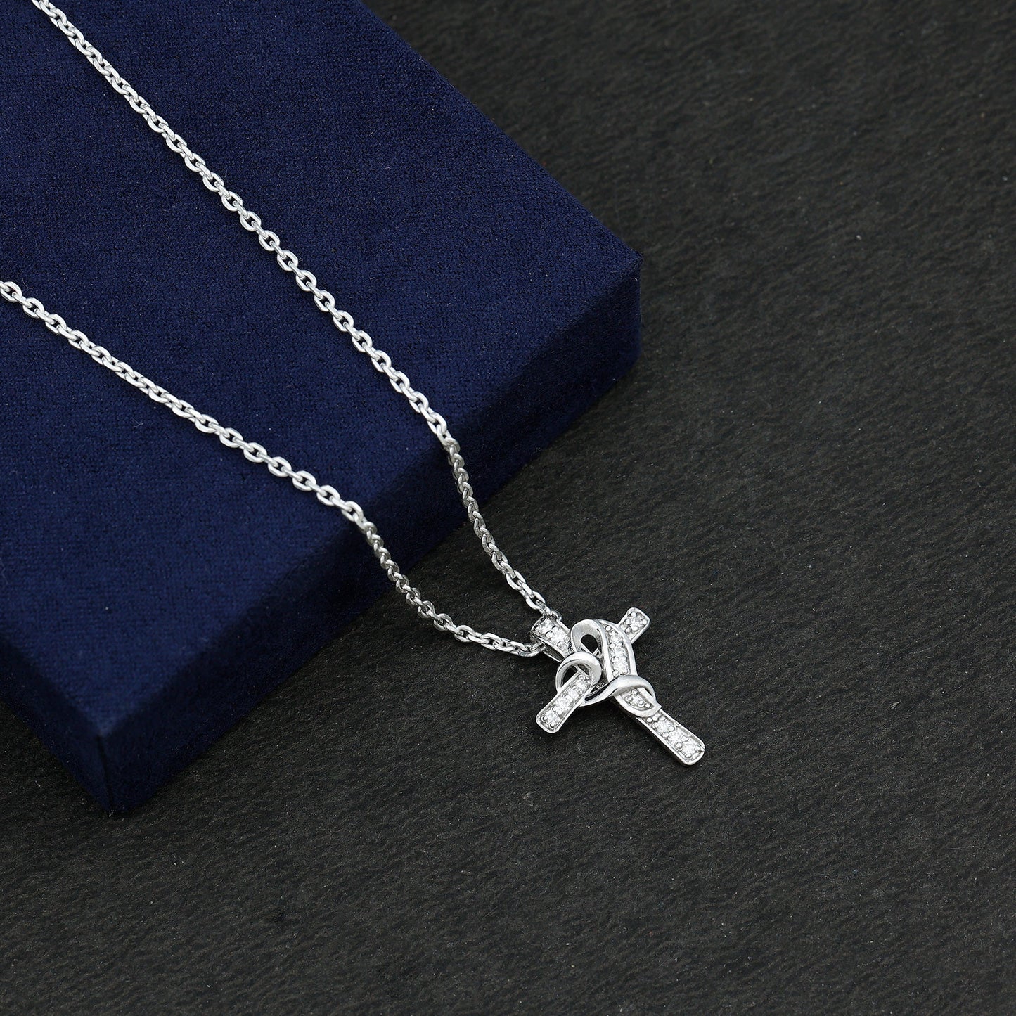 Certified Moissanite Cross Heart Necklace with Silver Chain
