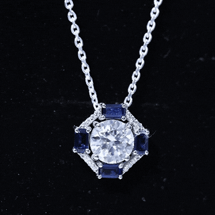 Certified Moissanite Sapphire Vintage Necklace with Silver Chain
