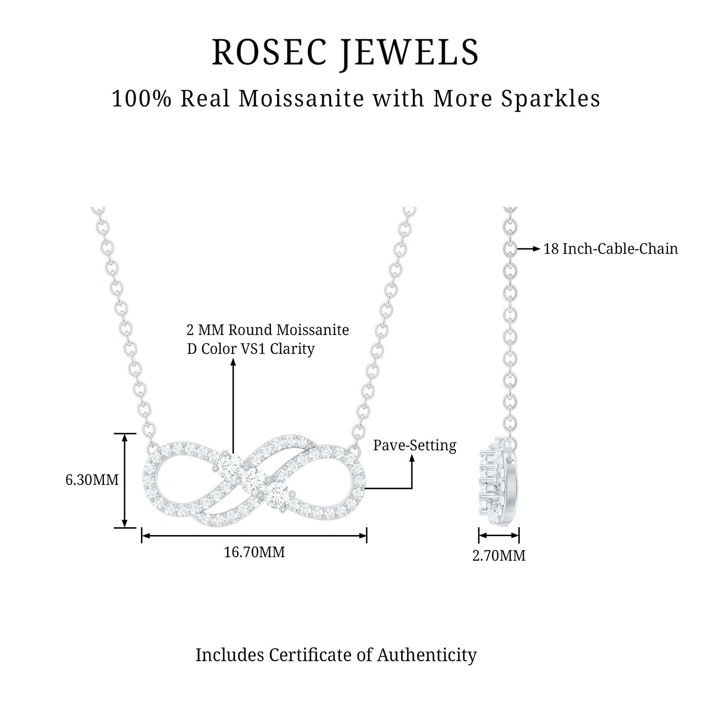 Certified Moissanite Infinity Symbol Necklace for Women