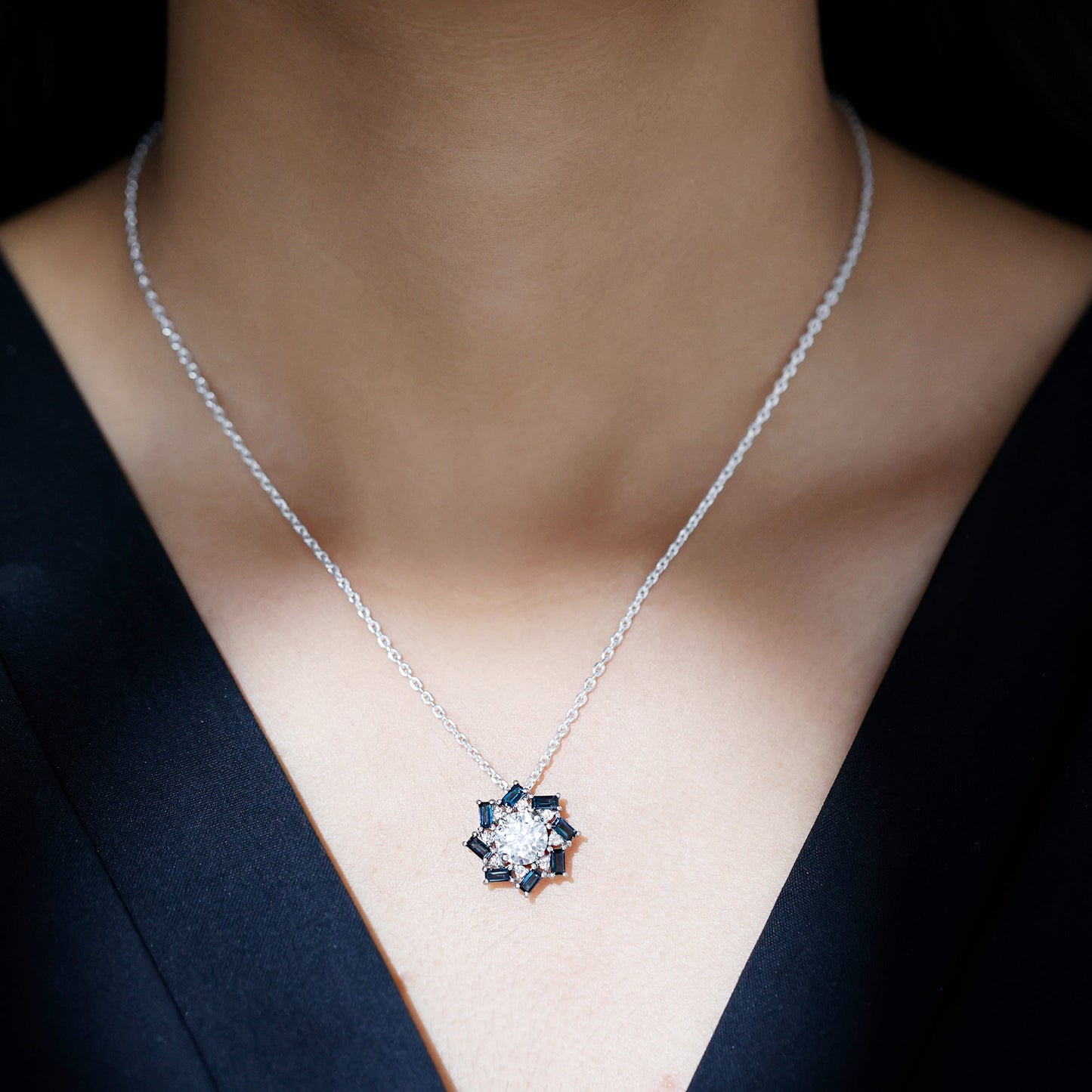 Certified 2 Carat Moissanite Statement Necklace with London Blue Topaz