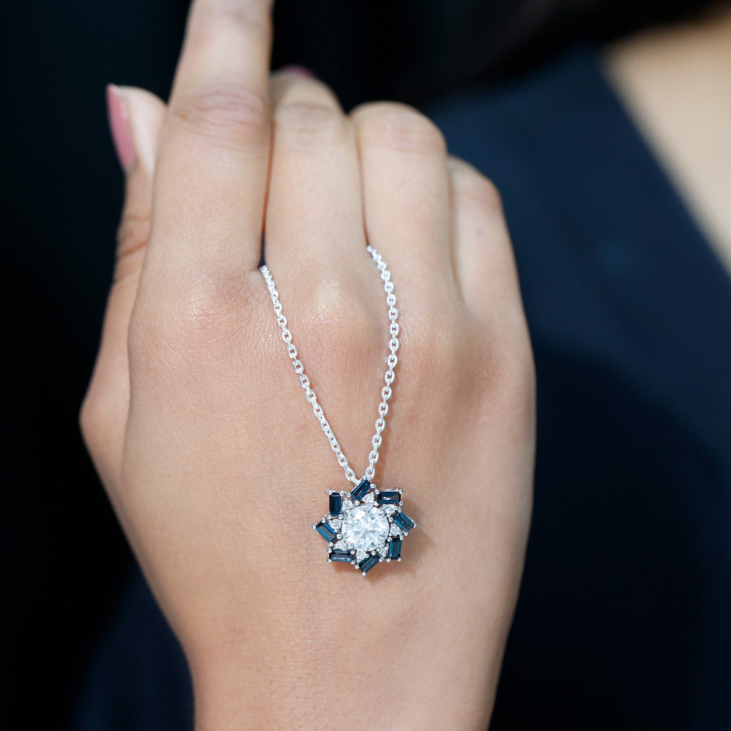 Certified 2 Carat Moissanite Statement Necklace with London Blue Topaz