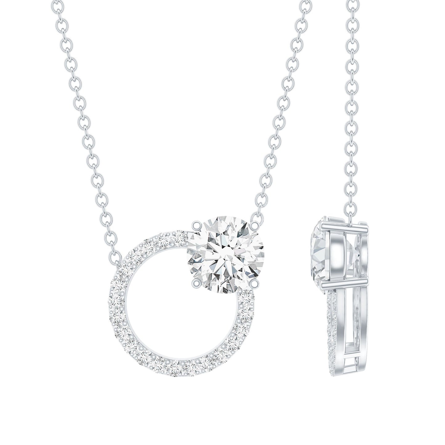 Certified 6 MM Round Moissanite Circle Necklace in Silver